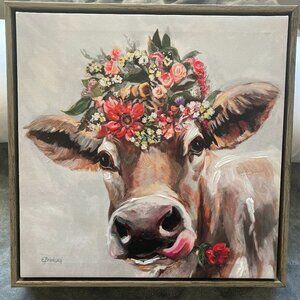 Framed Cow Painting by E. Brodsky